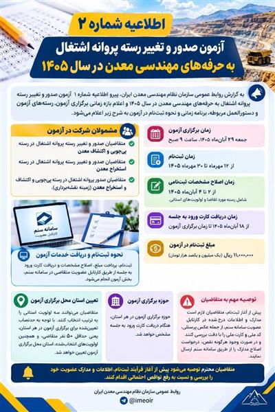 اطلاعیه شماره 2 آزمون صدور و تغییر پروانه اشتغال